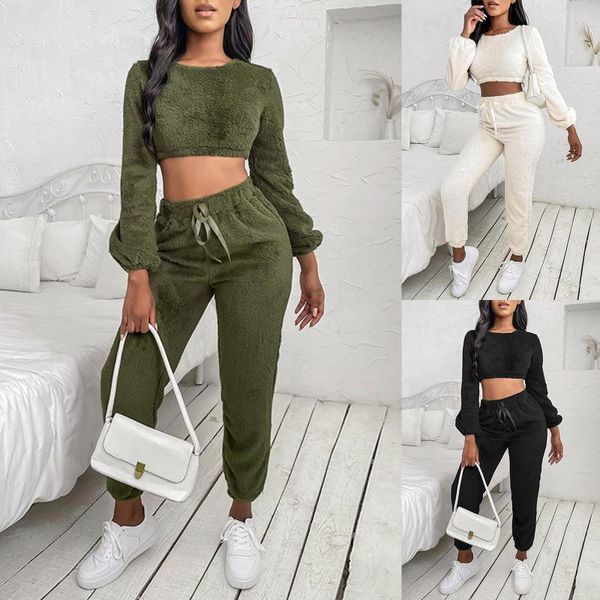 women's two piece pants 2 plush sets winter women solid long sleeve jumper trousers suit causal homewear female fleece tracksuits, White
women's two piece pants 2 plush sets winter women solid long sleeve jumper trousers suit causal homewear female fleece tracksuits, White