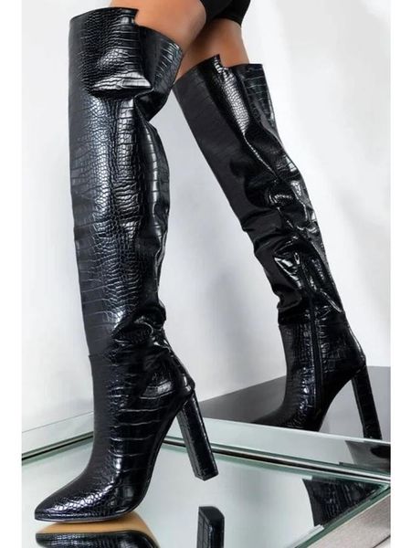 boots block heel black leather over the knee pointy toe stone pattern runway dress women square winter
boots block heel black leather over the knee pointy toe stone pattern runway dress women square winter