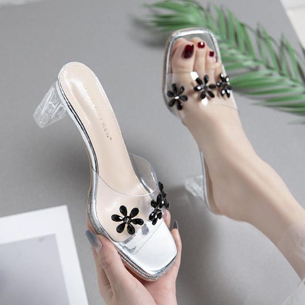 slippers vogue summer transparent high heels women fashion crystal flower clear pvc sandals woman outdoor beach open toe slides, Black
slippers vogue summer transparent high heels women fashion crystal flower clear pvc sandals woman outdoor beach open toe slides, Black