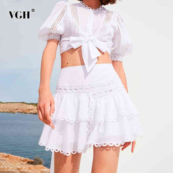 casual two piece set for women o neck puff short sleeve bandage shirt high waist a line mini skirts hollow out sets female 210507, White
casual two piece set for women o neck puff short sleeve bandage shirt high waist a line mini skirts hollow out sets female 210507, White
