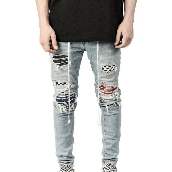 men's jeans mens fashion ripped slim fit full denim pencil pants casual patchwork scratched man clothing distressed trousers, Blue
men's jeans mens fashion ripped slim fit full denim pencil pants casual patchwork scratched man clothing distressed trousers, Blue