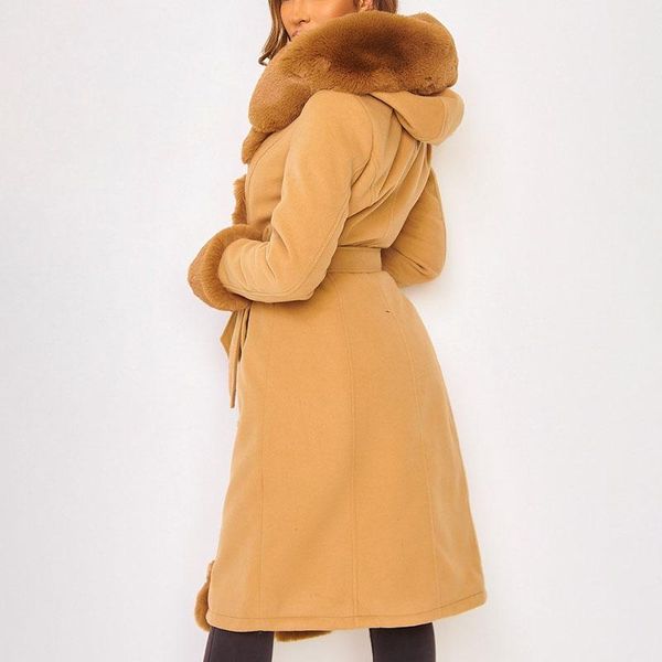 women's wool & blends floy fashion winter thick hooded coats women elegant faux fur patchwork jackets tie belt slim long ladies, Black
women's wool & blends floy fashion winter thick hooded coats women elegant faux fur patchwork jackets tie belt slim long ladies, Black