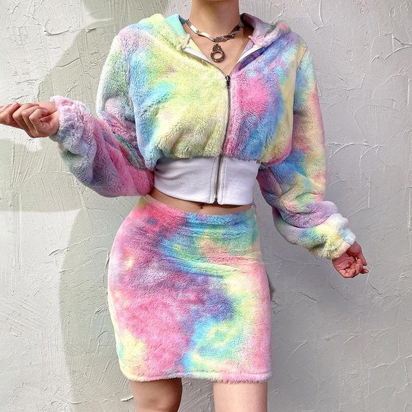 two piece dress spring tracksuit women set rainbow print hooded zipper skirt club outfits night streetwear 2, White
two piece dress spring tracksuit women set rainbow print hooded zipper skirt club outfits night streetwear 2, White