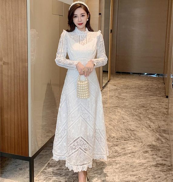 casual dresses jsxdhk elegant runway women lace 2021 spring white embrodiery hollow out female slim vintage ruffles party long dress, Black;gray
casual dresses jsxdhk elegant runway women lace 2021 spring white embrodiery hollow out female slim vintage ruffles party long dress, Black;gray