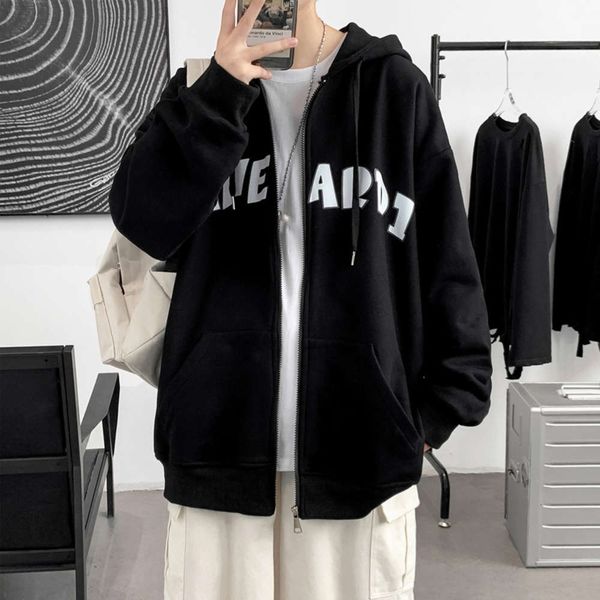 hooded cardigan sweater spring and autumn men's coat loose printing trend ins couple student clothes, Black
hooded cardigan sweater spring and autumn men's coat loose printing trend ins couple student clothes, Black