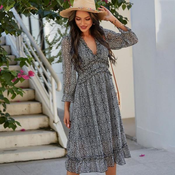 casual dresses women dress floral print deep v neck spring long sleeve large ruffle hem midi streetwear for party, Black;gray
casual dresses women dress floral print deep v neck spring long sleeve large ruffle hem midi streetwear for party, Black;gray