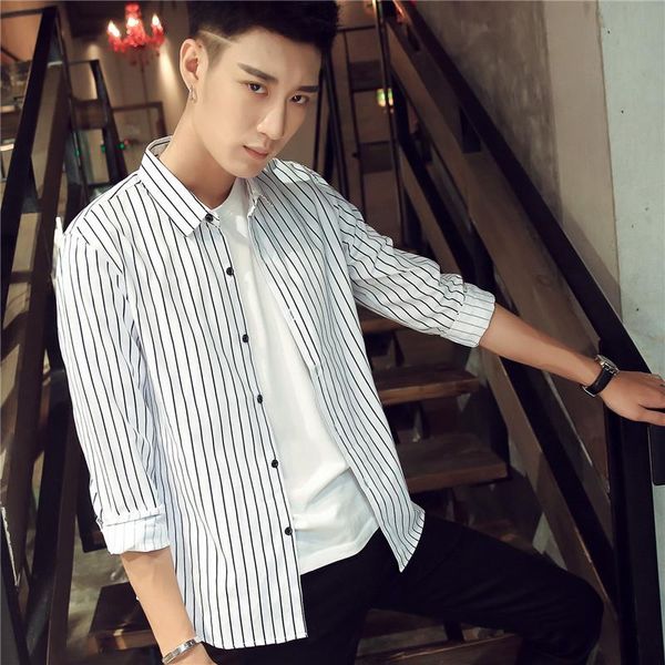 men's casual shirts spring high-end loose long sleeve lapel shirt big size handsome simplicity cardigan stripe fashion, White;black
men's casual shirts spring high-end loose long sleeve lapel shirt big size handsome simplicity cardigan stripe fashion, White;black