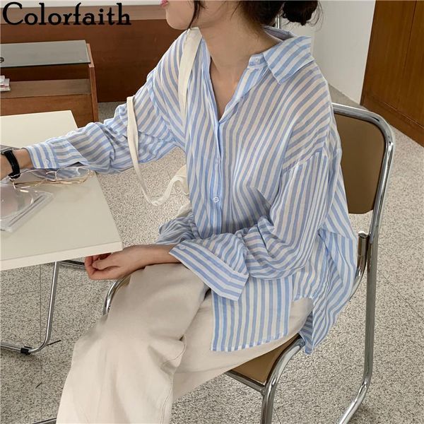 women's blouses & shirts colorfaith 2021 spring summer striped vintage oversize korean style office lady fashionable wild bl9096, White
women's blouses & shirts colorfaith 2021 spring summer striped vintage oversize korean style office lady fashionable wild bl9096, White