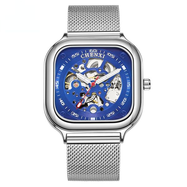 square creative fashion new automatic hollow mechanical watch men's genuine waterproof mechanical watch men (blue 304l), Slivery;brown
square creative fashion new automatic hollow mechanical watch men's genuine waterproof mechanical watch men (blue 304l), Slivery;brown