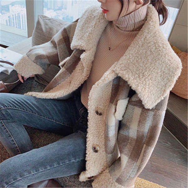 women's wool & blends winter lambswool coats 2021 lady trendy plaid jackets loose female woolen turndown collar women clothes n940, Black
women's wool & blends winter lambswool coats 2021 lady trendy plaid jackets loose female woolen turndown collar women clothes n940, Black