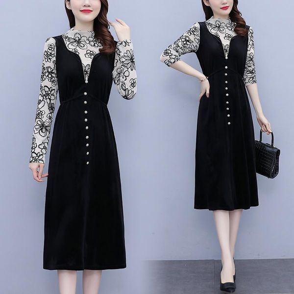 casual dresses fashion elegant velvet patchwork dress designer long sleeve party cocktail birthday clothes slim loose blouses for womens, Black;gray
casual dresses fashion elegant velvet patchwork dress designer long sleeve party cocktail birthday clothes slim loose blouses for womens, Black;gray