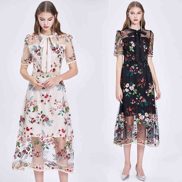 casual dresses elegant party lace mesh women flower embroidery summer female bow collar short sleeve long vestidos mlqm, Black;gray
casual dresses elegant party lace mesh women flower embroidery summer female bow collar short sleeve long vestidos mlqm, Black;gray