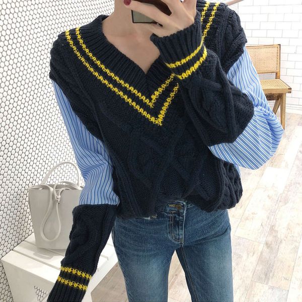 women's jackets coats korean trend individual stripe stitching contrast twist big v-neck leaky clavicle loose sweater for women nph3, Black;brown
women's jackets coats korean trend individual stripe stitching contrast twist big v-neck leaky clavicle loose sweater for women nph3, Black;brown