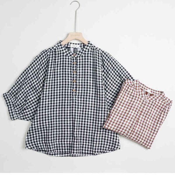 women's blouses & shirts japanese mori girl style double cotton gauze plaid stand collar pullover bat sleeve shirt retro literary, White
women's blouses & shirts japanese mori girl style double cotton gauze plaid stand collar pullover bat sleeve shirt retro literary, White