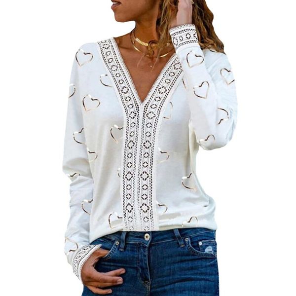 women's blouses & shirts heart-shaped print lace stitching long-sleeve vintage women casual v-neck patchwork shirt ladies elegant loos, White
women's blouses & shirts heart-shaped print lace stitching long-sleeve vintage women casual v-neck patchwork shirt ladies elegant loos, White
