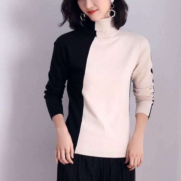 women's sweaters elegant contrasting color knitted pullovers turtleneck long sleeve slim casual female jumper sweater knitwea, White;black
women's sweaters elegant contrasting color knitted pullovers turtleneck long sleeve slim casual female jumper sweater knitwea, White;black