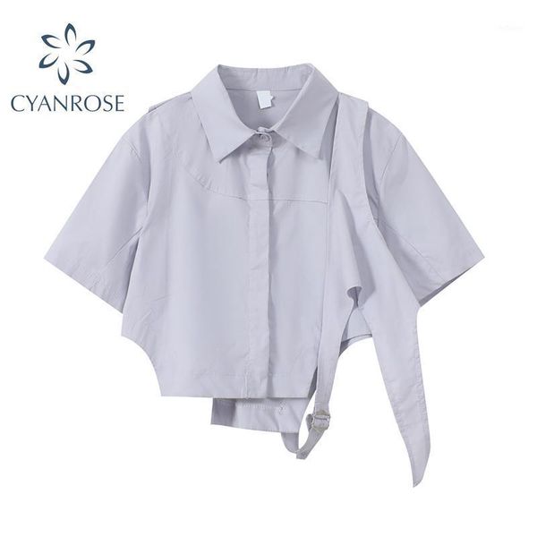 women's blouses & shirts korean style irregular women 2021 summer fasgion chic turn down collar short sleeve cardigan crop blouse femal, White
women's blouses & shirts korean style irregular women 2021 summer fasgion chic turn down collar short sleeve cardigan crop blouse femal, White