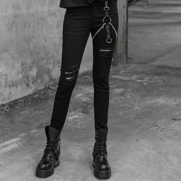 women's jeans punk rave women metal denim streetwear style warter wash make old personality handsome broken hole skinny pants, Blue
women's jeans punk rave women metal denim streetwear style warter wash make old personality handsome broken hole skinny pants, Blue