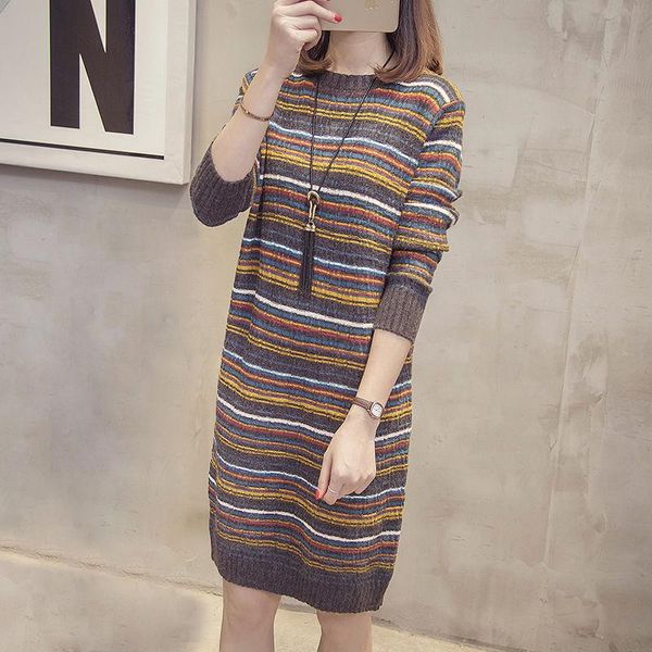 casual dresses women 2021 autumn winter striped knitted long sleeve o-neck sweater female pullovers vestidos y926, Black;gray
casual dresses women 2021 autumn winter striped knitted long sleeve o-neck sweater female pullovers vestidos y926, Black;gray