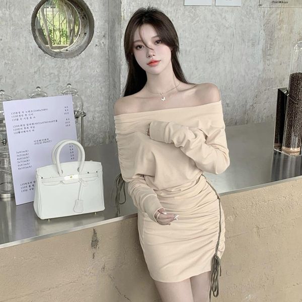 casual dresses autumn basic lady slash neck off shoulder drawstring slim solid apricot women pullover mini dress korean fashion, Black;gray
casual dresses autumn basic lady slash neck off shoulder drawstring slim solid apricot women pullover mini dress korean fashion, Black;gray