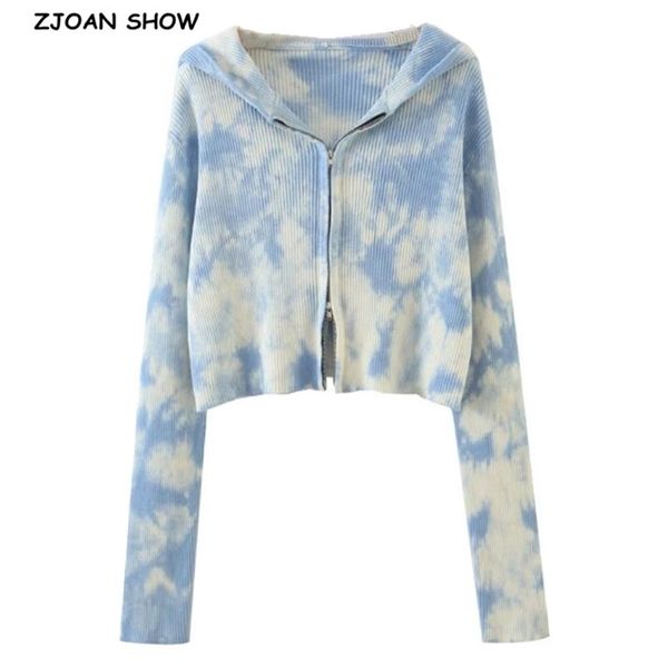 women gradient tie-dye zipper hooded cropped cardigan sweater vintage knitted exposed navel short knitwear long sleeve jumper 210429, White;black
women gradient tie-dye zipper hooded cropped cardigan sweater vintage knitted exposed navel short knitwear long sleeve jumper 210429, White;black