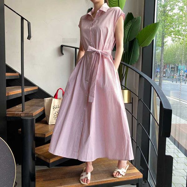 dresses summer lapel sleeveless striped shirts dress women single-breasted fashion lace up waist mid casual wild vestidos mujer 210610, Black;gray
dresses summer lapel sleeveless striped shirts dress women single-breasted fashion lace up waist mid casual wild vestidos mujer 210610, Black;gray