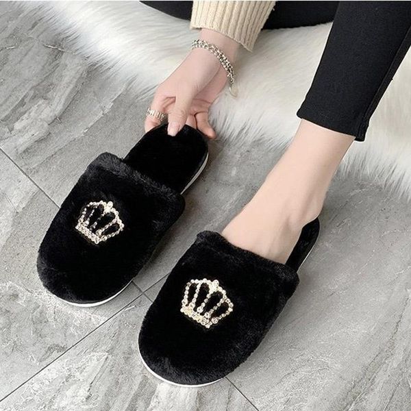 women plush warm winter slippers ladies open toe crown fashion shoes female comfort slip on flat slipper woman crystal shoe, Black
women plush warm winter slippers ladies open toe crown fashion shoes female comfort slip on flat slipper woman crystal shoe, Black
