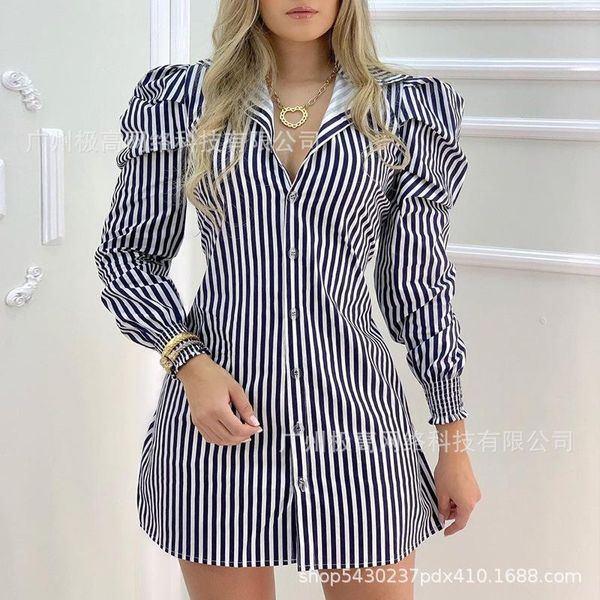 casual dresses 2021 women's striped puff sleeve slim shirt dress, Black;gray
casual dresses 2021 women's striped puff sleeve slim shirt dress, Black;gray
