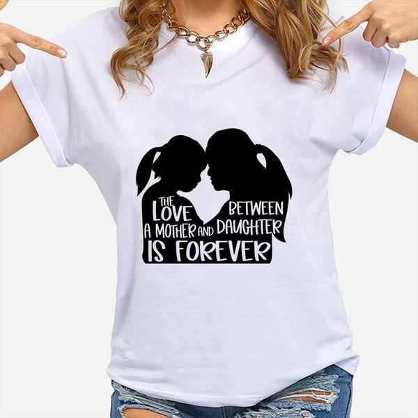 breathable mom and girl printed womens loose vogue mothers day spain streetwear style oversize trend, White 
breathable mom and girl printed womens loose vogue mothers day spain streetwear style oversize trend, White