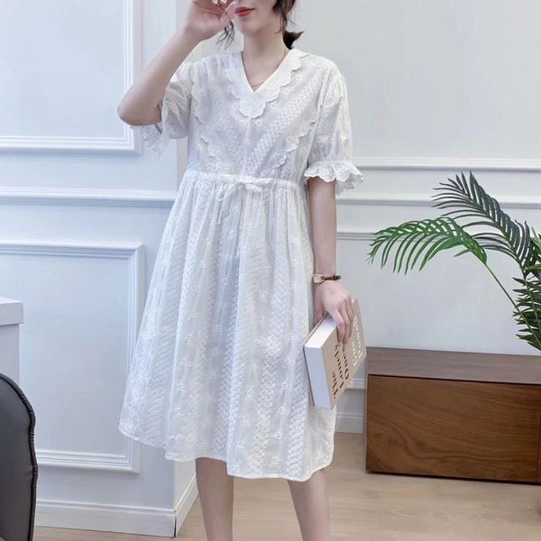 casual dresses 3 colors-- lamtrip unique floral embroidery v-neck short sleeve ruffles cotton 2021 summer drawstring robe clp7, Black;gray
casual dresses 3 colors-- lamtrip unique floral embroidery v-neck short sleeve ruffles cotton 2021 summer drawstring robe clp7, Black;gray