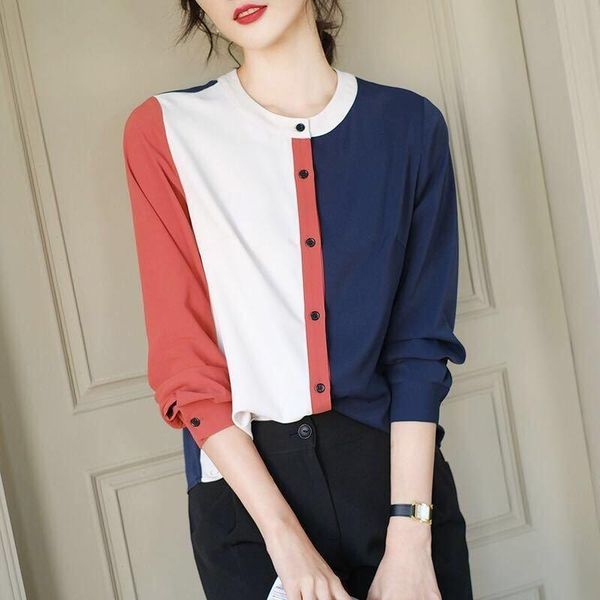 women's blouses & shirts contrast stitching shirt chiffon office lady long sleeve 2021 summer autumn round neck casual fashion women th, White
women's blouses & shirts contrast stitching shirt chiffon office lady long sleeve 2021 summer autumn round neck casual fashion women th, White