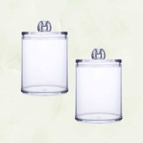 2pcs cotton swab storage case makeup box transparent round bottles & jars