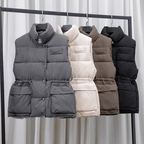 women's vests 2021 autumn winter women thickened vest sleeveless drawstring down jacket button up waistcoat, Black;white
women's vests 2021 autumn winter women thickened vest sleeveless drawstring down jacket button up waistcoat, Black;white
