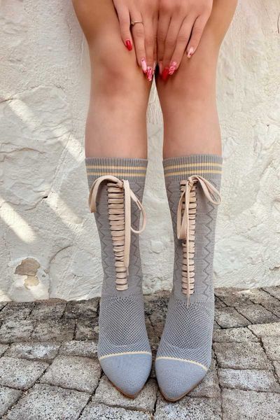 boots misti knitwear women season modern design lacing detail high heel women's fashion shoes, Black