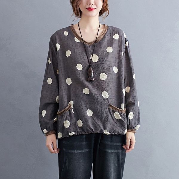 women long sleeve casual blouses new arrival autumn vintage v-neck polka dot loose female cotton linen shirts s2073 210412, White
women long sleeve casual blouses new arrival autumn vintage v-neck polka dot loose female cotton linen shirts s2073 210412, White