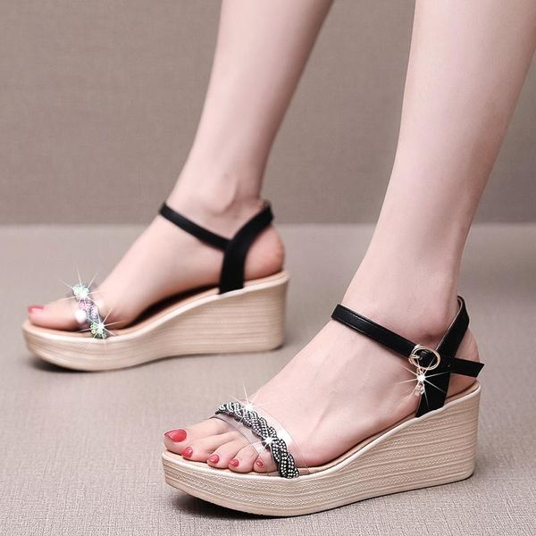 sandals wedge heel transparent belt diamond for women thick bottom platform 6cm high shoes female, Black
sandals wedge heel transparent belt diamond for women thick bottom platform 6cm high shoes female, Black