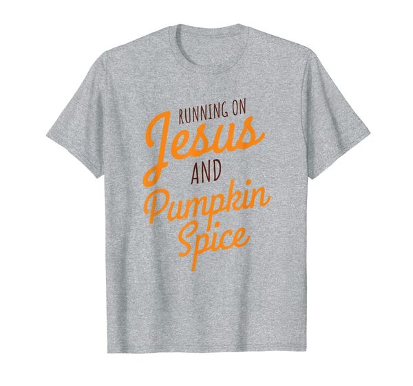 running on jesus and pumpkin spice cute creative fall autumn t-shirt, White;black
running on jesus and pumpkin spice cute creative fall autumn t-shirt, White;black