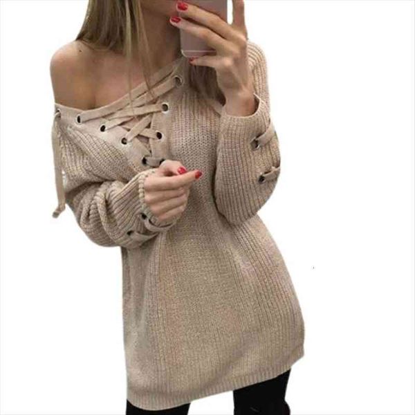 women long sleeve lace-up sweaters knitted dress v neck mid-length pullover 50jb, White;black
women long sleeve lace-up sweaters knitted dress v neck mid-length pullover 50jb, White;black