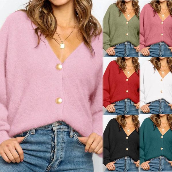 women's blouses & shirts 2021 fashion chemisier femme womens autumn v-neck solid color button loose sweater outer roupas femininas, White
women's blouses & shirts 2021 fashion chemisier femme womens autumn v-neck solid color button loose sweater outer roupas femininas, White