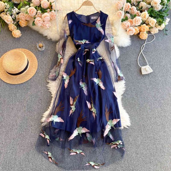 dresses high fashion mesh embroidery women o neck long sleeve a-line es spring elegant retro streetwear midi, Black;gray
dresses high fashion mesh embroidery women o neck long sleeve a-line es spring elegant retro streetwear midi, Black;gray