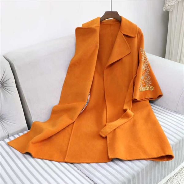 women's wool & blends 2021 high-end autumn winter mid-length double-sided woolen coat for womens fashion embroidery vintage cloth jacke, Black
women's wool & blends 2021 high-end autumn winter mid-length double-sided woolen coat for womens fashion embroidery vintage cloth jacke, Black