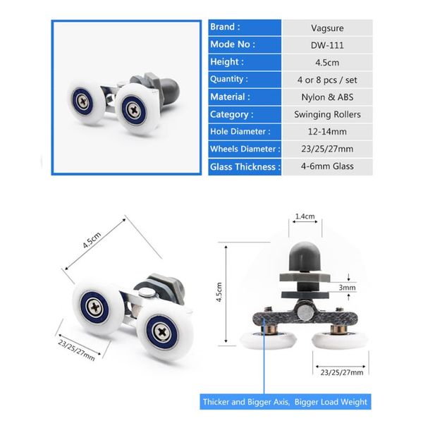 4pcs-8pcs/set diameters 20/23/25/27mm double swinging wheels pulley bearing for sliding glass door rollers shower cabin hardware other
4pcs-8pcs/set diameters 20/23/25/27mm double swinging wheels pulley bearing for sliding glass door rollers shower cabin hardware other