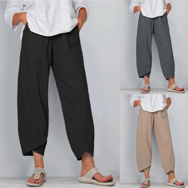 solid color pocket irregular womens pant hem loose cropped cotton linen trousers with pockets style, Black;white
solid color pocket irregular womens pant hem loose cropped cotton linen trousers with pockets style, Black;white