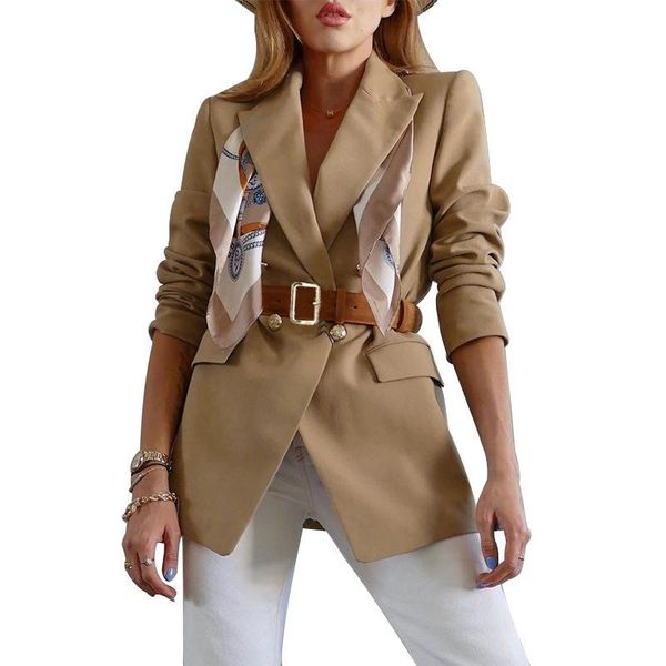 double breasted elegant blazer with belt 2021 autumn women long sleeve notched office coat jacket outwear women's suits & blazers, White;black
double breasted elegant blazer with belt 2021 autumn women long sleeve notched office coat jacket outwear women's suits & blazers, White;black