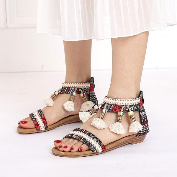 sandals 2021 summer women wedge bohemia laydies string bead shoes open toe fringe gladiator elegant female sandalias, Black
sandals 2021 summer women wedge bohemia laydies string bead shoes open toe fringe gladiator elegant female sandalias, Black