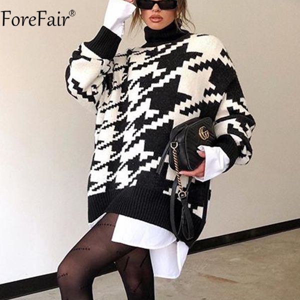 turtleneck long sleeve black pullovers houndstooth women sweater dress autumn winter loose jumper oversized sweaters, Black;white
turtleneck long sleeve black pullovers houndstooth women sweater dress autumn winter loose jumper oversized sweaters, Black;white