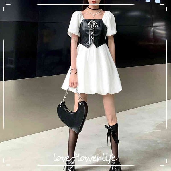summer short sleeve elegant mini dresses women casual bandage design vintage dress face two oone piece dress korean y2k 210521, Black;gray
summer short sleeve elegant mini dresses women casual bandage design vintage dress face two oone piece dress korean y2k 210521, Black;gray