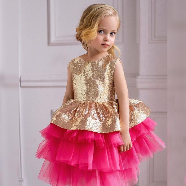 girl's dresses girls with glittering net gauze fancy wedding tutu multi-layer cake dress sleeveless princess, Red;yellow