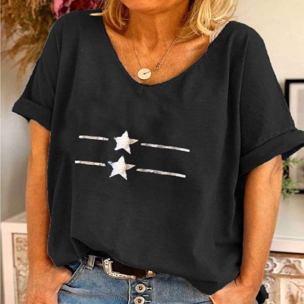 women's t-shirt spring and summer loose v-neck short sleeve printed 4yv2, White
women's t-shirt spring and summer loose v-neck short sleeve printed 4yv2, White