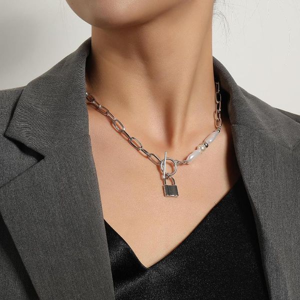 pendant necklaces retro fashion pearl necklace lock sweater female hip hop punk asymmetric water drop short clavicle chain, Silver
pendant necklaces retro fashion pearl necklace lock sweater female hip hop punk asymmetric water drop short clavicle chain, Silver